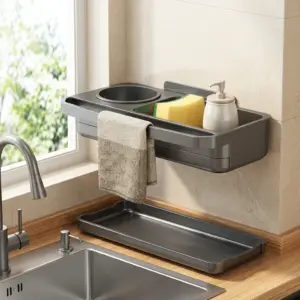 Kitchen Sink Organiser DraineR Sponge, Soap Cloth Holder Rack -hero
