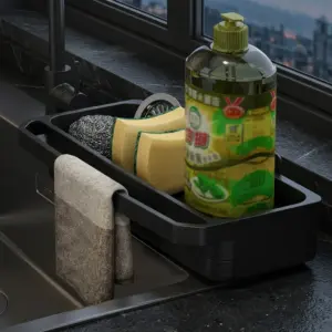 Kitchen Sink Organiser DraineR Sponge, Soap Cloth Holder Rack -hero black