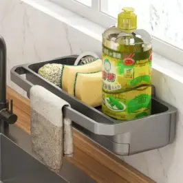 Kitchen Sink Organiser & Drainer — Sponge, Soap & Cloth Holder Rack