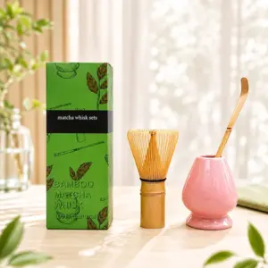 Matcha Starter Set Bamboo Whisk, Spoon & Scoop 3-Piece Ceramic Pink