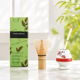 Matcha Starter Set Bamboo Whisk, Spoon & Scoop 3-Piece Ceramic Plum Bolossm