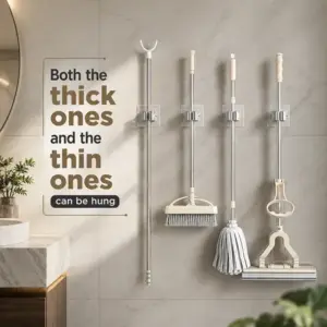 Self-Adhesive Wall Mop & Broom Holder No-Drill Storage Hoo