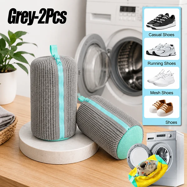 Shoe Laundry Bag with Zipper Fleece Lining Machine Wash Safe Grey 2 PCS