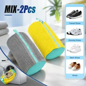 Shoe Laundry Bag with Zipper Fleece Lining Machine Wash Safe Mix 2 PCS