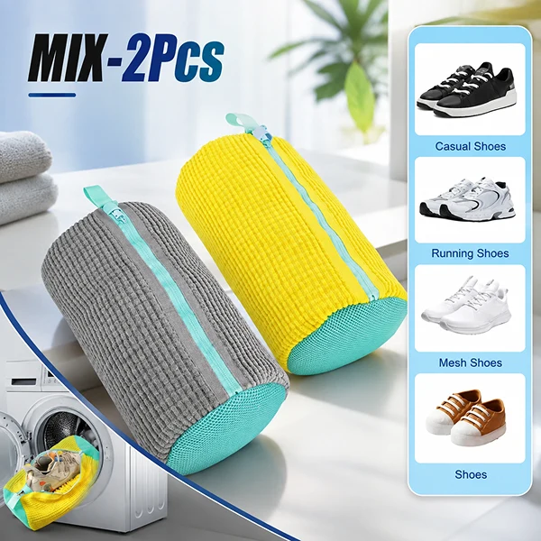Shoe Laundry Bag with Zipper Fleece Lining Machine Wash Safe Mix 2 PCS