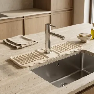 Silicone Faucet Drain Mat Foldable Waterproof Kitchen Sink Pad cream