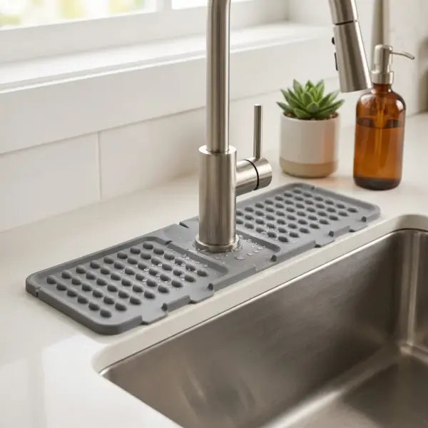 Silicone Faucet Drain Mat Foldable Waterproof Kitchen Sink Pad in-use