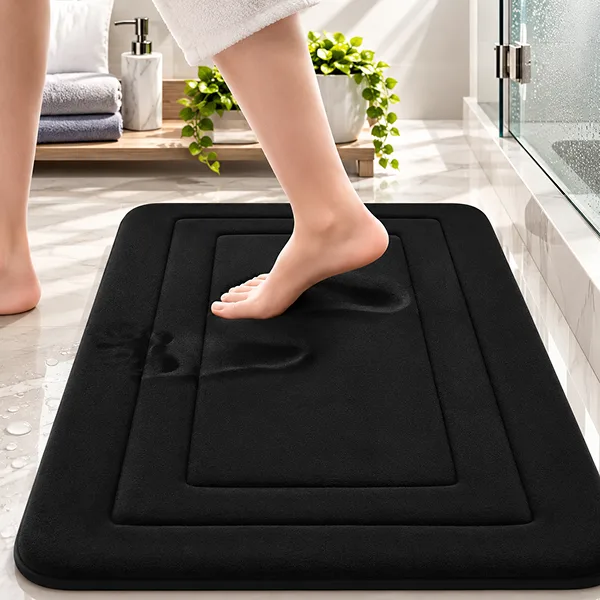 Soft Non-Slip Bath Mat 40x60cm Coral Velvet with PVC Backing Black
