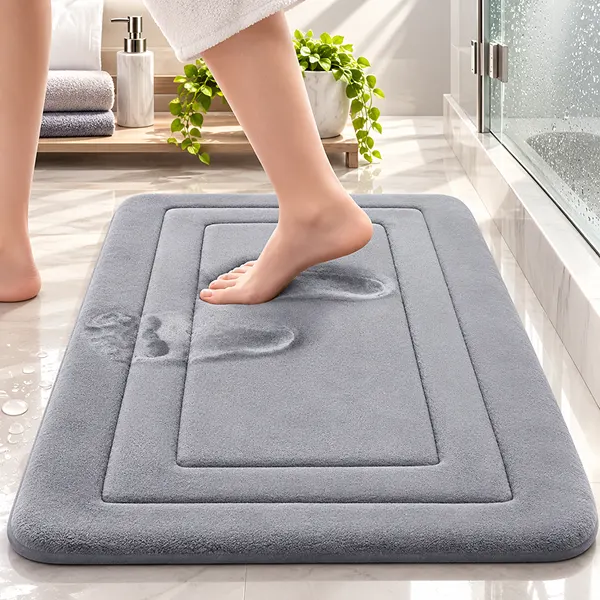 Soft Non-Slip Bath Mat 40x60cm Coral Velvet with PVC Backing Dark Gray