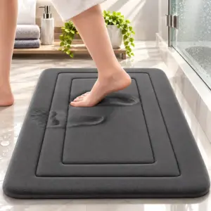 Soft Non-Slip Bath Mat 40x60cm Coral Velvet with PVC BackingDark Gray