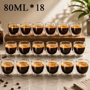 18 PCS Double Wall High Borosilicate Coffee Cups Set 80 ML