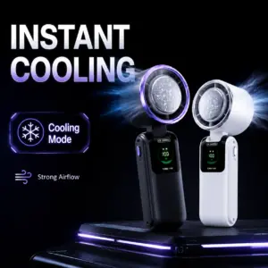 Ice Cooling Portable Neck Fan, 5-Speed Turbo Wind Foldable Hands Free Cooler, 4000mAh 9H Battery Travel Outdoor 2