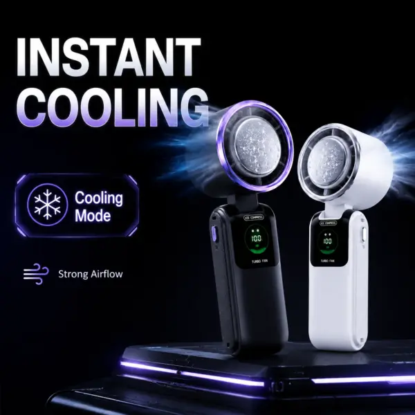 Ice Cooling Portable Neck Fan, 5-Speed Turbo Wind Foldable Hands Free Cooler, 4000mAh 9H Battery Travel Outdoor 2