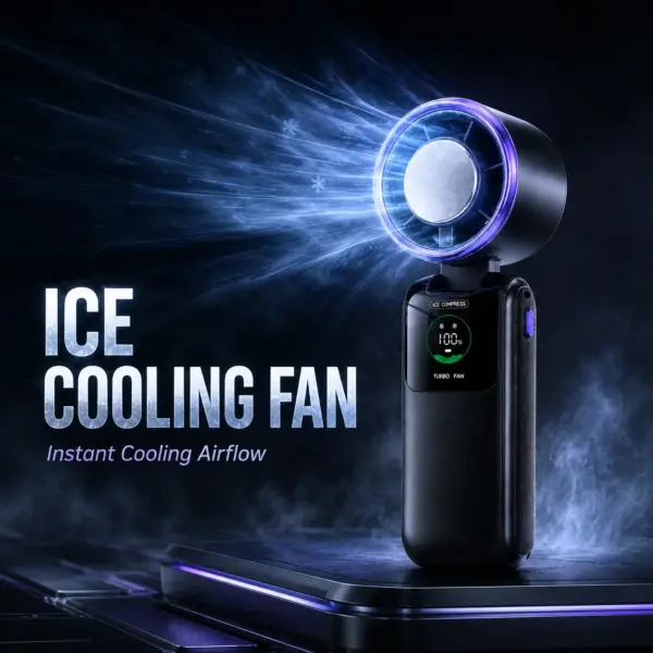 Ice Cooling Portable Neck Fan, 5-Speed Turbo Wind Foldable Hands Free Cooler, 4000mAh 9H Battery Travel Outdoor 1 Ice Cooling Portable Neck Fan, 5-Speed Turbo Wind Foldable Hands Free Cooler, 4000mAh 9H Battery Travel Outdoor 1