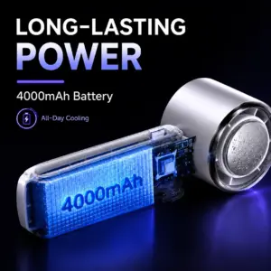Ice Cooling Portable Neck Fan, 5-Speed Turbo Wind Foldable Hands Free Cooler, 4000mAh 9H Battery Travel Outdoor 5