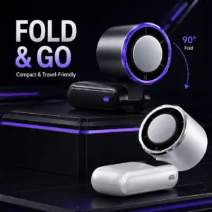 Ice Cooling Portable Neck Fan, 5-Speed Turbo Wind Foldable Hands Free Cooler, 4000mAh 9H Battery Travel Outdoor 4