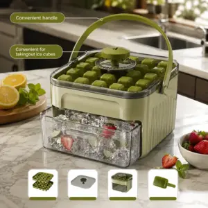 50 Grid Handheld Press Type Ice Cube Mold with Storage Bin & Scoop Green