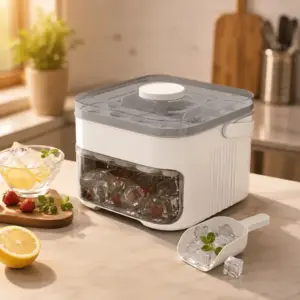 50 Grid Handheld Press Type Ice Cube Mold with Storage Bin White