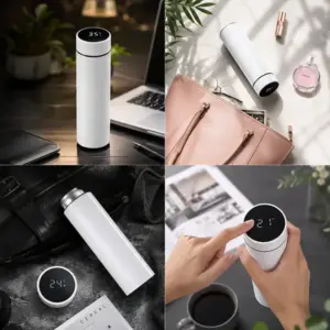 500ml Smart Temperature Display Vacuum Insulated White Bottle with LED Touch Screen