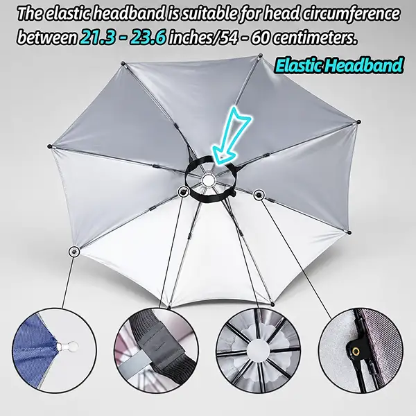 Foldable Hands-Free Umbrella Hat for Sun Rain Protection Dimensions