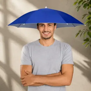 Foldable Hands-Free Umbrella Hat for Sun Rain Protection in Blue Color