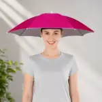 Foldable Hands-Free Umbrella Hat for Sun Rain Protection in Rose Red Color