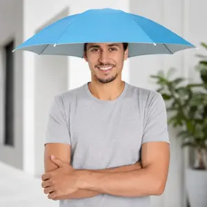 Foldable Hands-Free Umbrella Hat for Sun Rain Protection in SkyColor