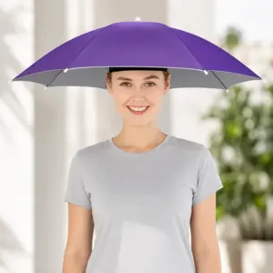 Foldable Hands-Free Umbrella Hat for Sun Rain Protection in purple Color