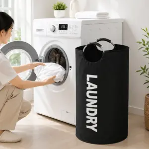 Large Waterproof Foldable Laundry Basket with Handles Black
