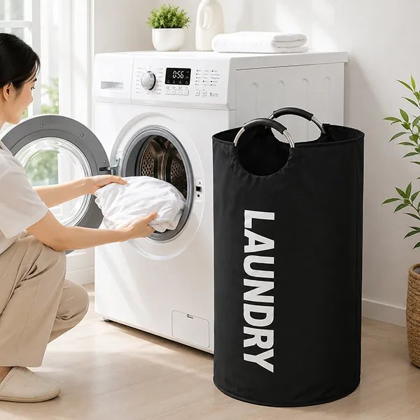 Large Waterproof Foldable Laundry Basket with Handles Black
