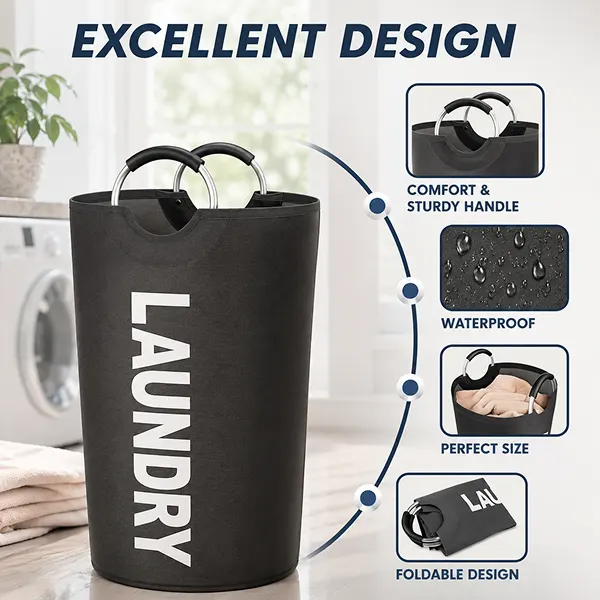 Large Waterproof Foldable Laundry Basket with Sturdy Handles Excellent Design