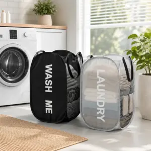 Portable Mesh Pop-Up Laundry Basket with Handles