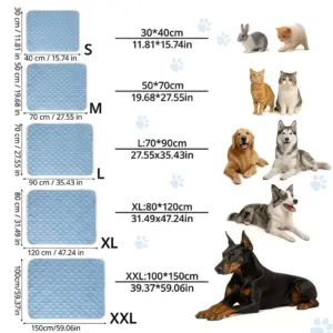 Reusable Slicky Fiber Fabric Summer Cooling Pet Mat for Puppies size comparison