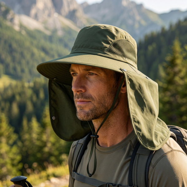 Wide Brim Sun Hat with Detachable Neck & Face Flap armygreen