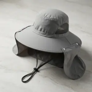 Wide Brim Sun Hat with Detachable Neck & Face Flap gray standalone