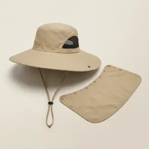 Wide Brim Sun Hat with Detachable Neck & Face Flap khaki detachable