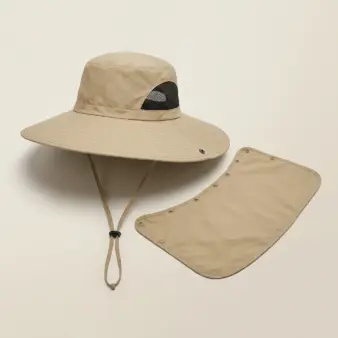 Wide Brim Sun Hat with Detachable Neck & Face Flap khaki detachable