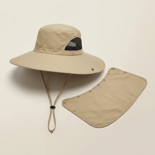 Wide Brim Sun Hat with Detachable Neck & Face Flap khaki detachable