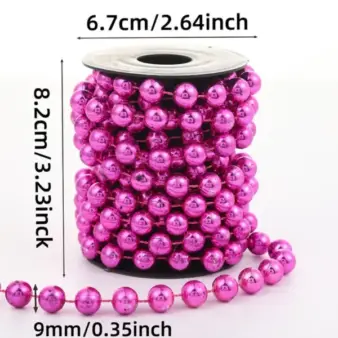 1 Set 9mm Christmas Bead Decorative Chain for Tree pink