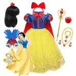 Disney Girls Snow White Princess Gown with Cloak Kids Fairy Cosplay Costume Birthday Party Carnival Apparel Halloween Dress up 1
