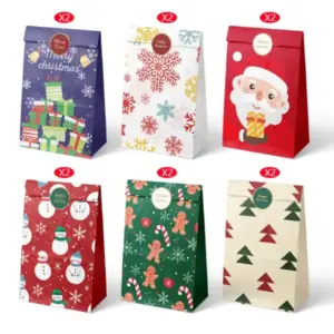 12/24pcs Christmas Kraft Paper Gift Packaging Bags with Advent Calendar Number Stickers 4.93 out of 5