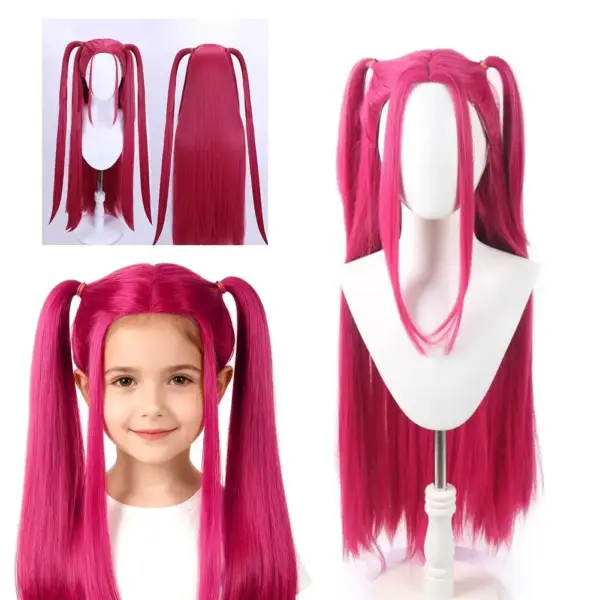 33.5-inch Purple Long Braid With Side Ponytail Integrated Tiger Mouth Clamp Children's Wig Halloween Costume Party Cosplay 4