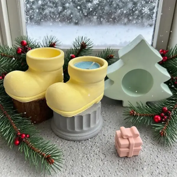 Christmas Tree Shape Candle Bowl Cement Silicone Mold DIY Storage Tray Gypsum Resin Candle Clay Mould XMAS Decoration 3