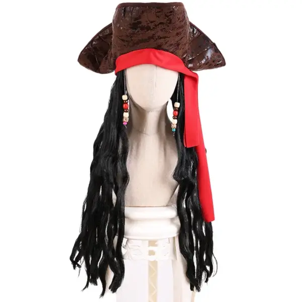 Adult Men's Caribbean Pirate Hat Wig Halloween Stage Performance Pirate Captain Costume Wig Party Accessories Jack Sparrow Wig 2