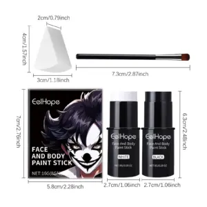 Halloween Black White Face Body Paint Kit Full Coverage Lighweight Foundation Clown Joker Makeup Festive Makeup Accessories Set 6