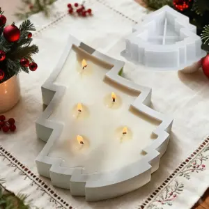 Christmas Tree Shape Candle Bowl Cement Silicone Mold DIY Storage Tray Gypsum Resin Candle Clay Mould XMAS Decoration 6