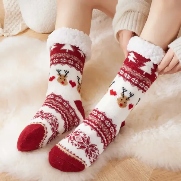 Christmas Fleece Lined Carpet Socks for Women, Warm Slip Resistant Winter Floor Socks 3