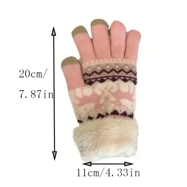 Christmas Reindeer Jacquard Knit Gloves Plush Cuff Thick Warm Gloves Autumn Winter Soft Coldproof Touchscreen Gloves 4