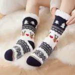 Christmas Fleece Lined Carpet Socks for Women, Warm Slip Resistant Winter Floor Socks 1