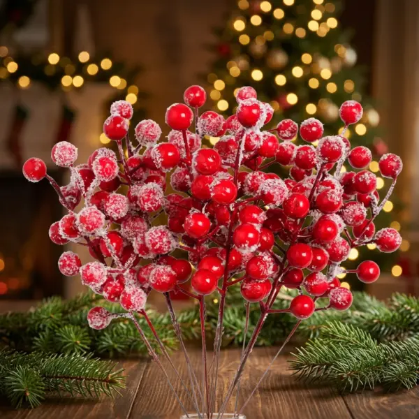 20PCS Artificial Frosted Red Berry Stems for Christmas Trees berry stems